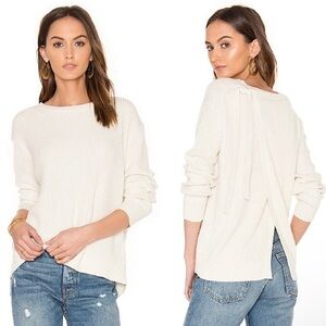 VINCE Cashmere Blend Long Sleeve Slit Back Sweater | Cream Ribbed Knit Small‎
